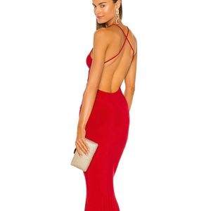 Norma Kamali Low Back Slip Mermaid Fishtail Gown Red
